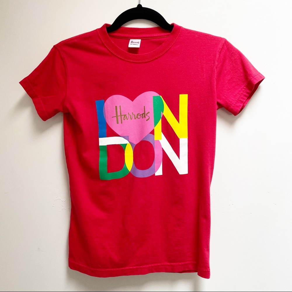 Harrods London Red Pink Heart T-Shirt UK Top XXS